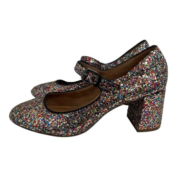 Madewell Size 7.5 The Zelda Mary Jane Block Heel in Glitter Party Cocktail - Picture 4 of 9